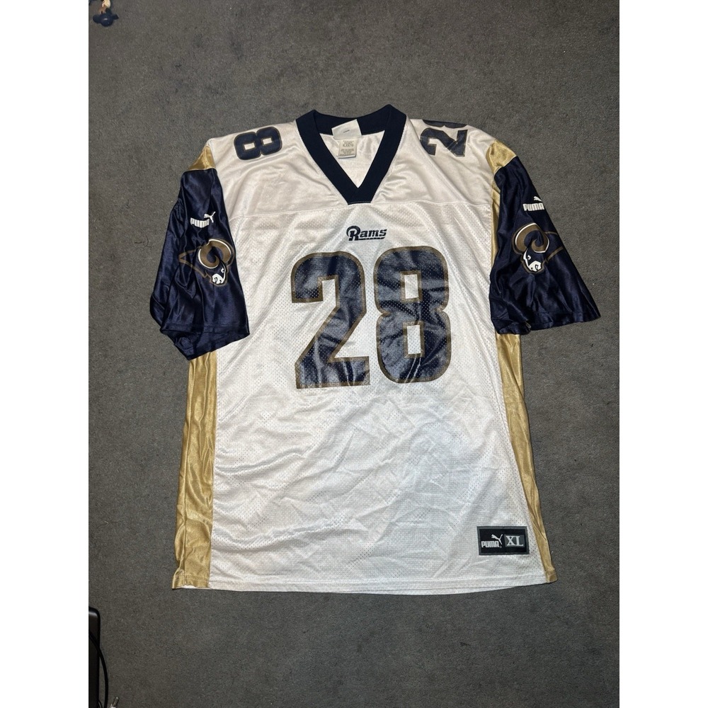 Puma White St Louis Rams Marshall Faulk #28 Jersey‎ Size XL Vintage 90s/Y2K